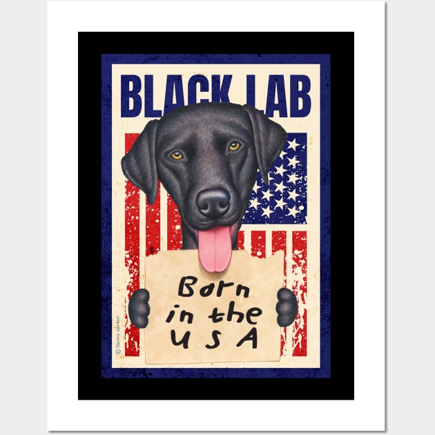 funny cute red white and blue with Black Lab USA patriotic Wall Art by Danny Gordon Art